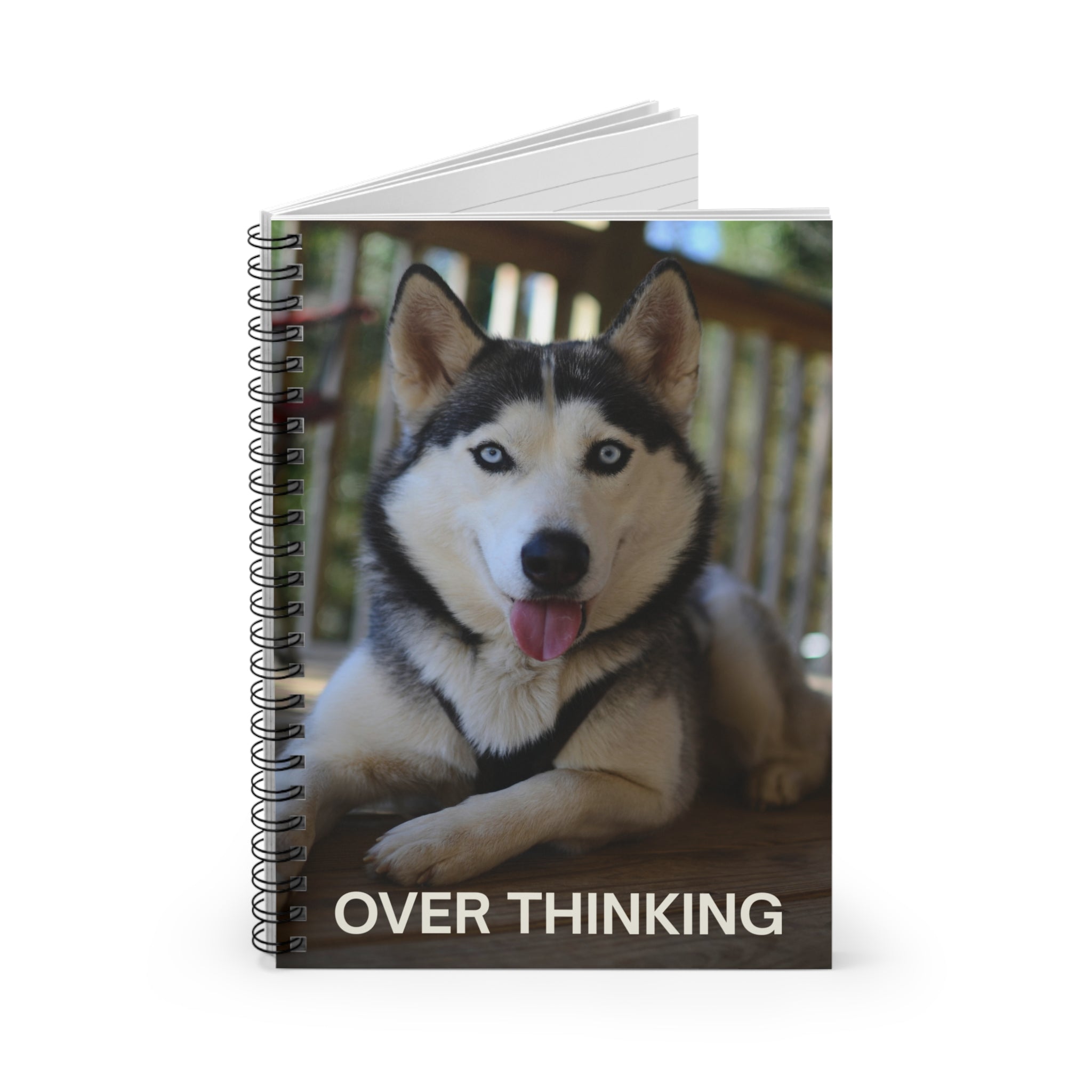 Husky 'Over Thinking' Spiral Notebook — Cute Dog Ruled Journal for Notes & Gifts
