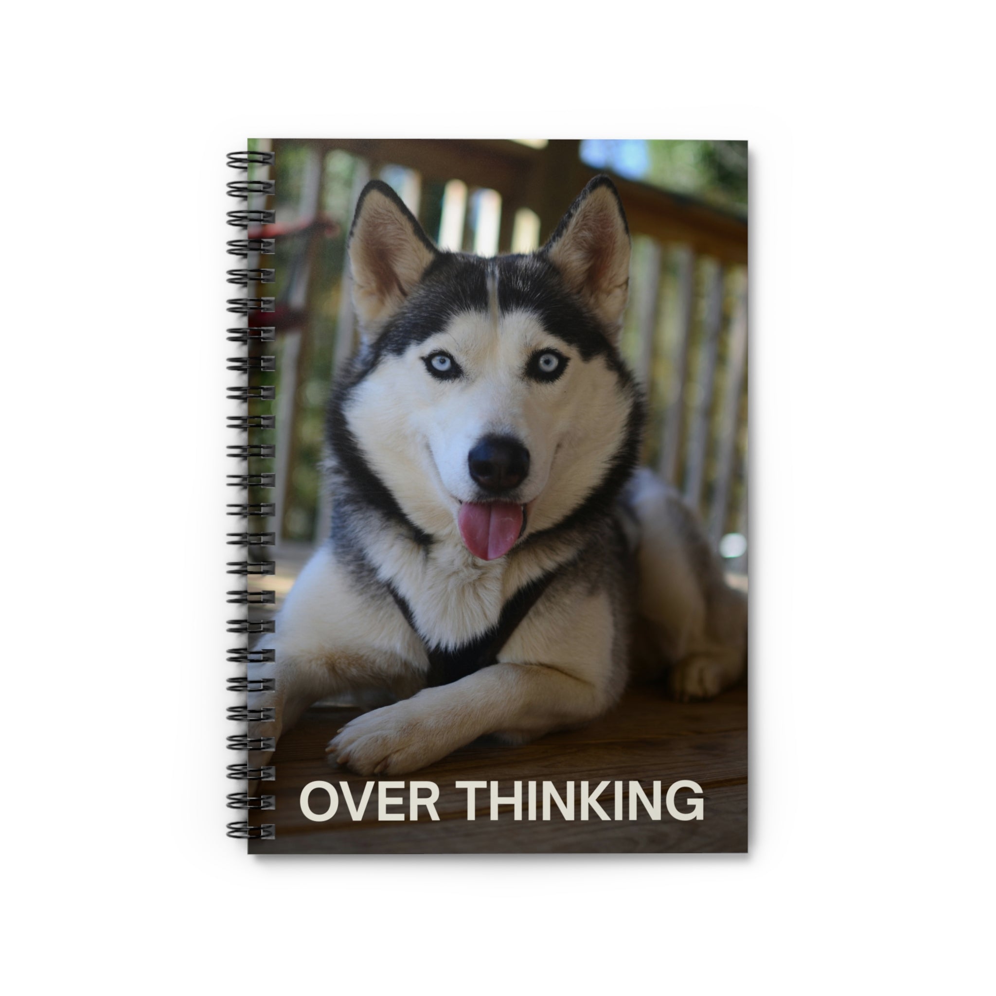 Husky 'Over Thinking' Spiral Notebook — Cute Dog Ruled Journal for Notes & Gifts