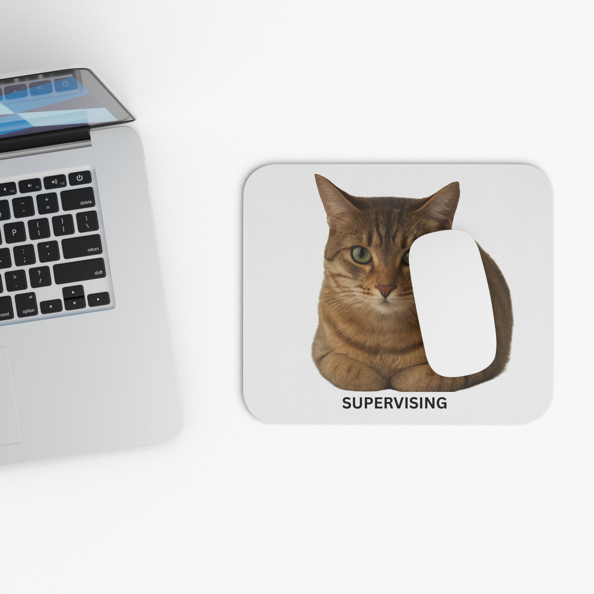 Cat Mouse Pad "Supervising" Cute Tabby Cat Desk Mat