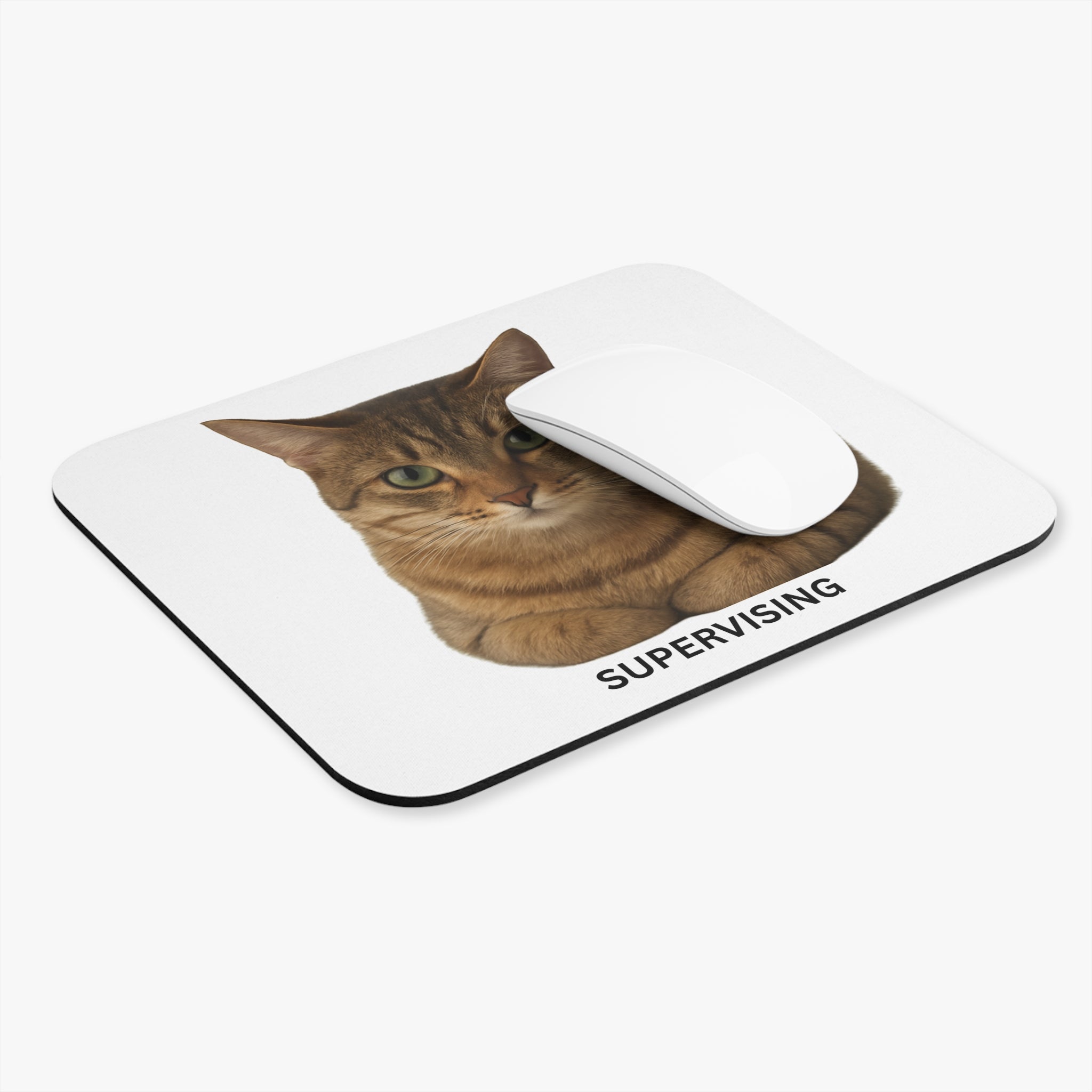 Cat Mouse Pad "Supervising" Cute Tabby Cat Desk Mat
